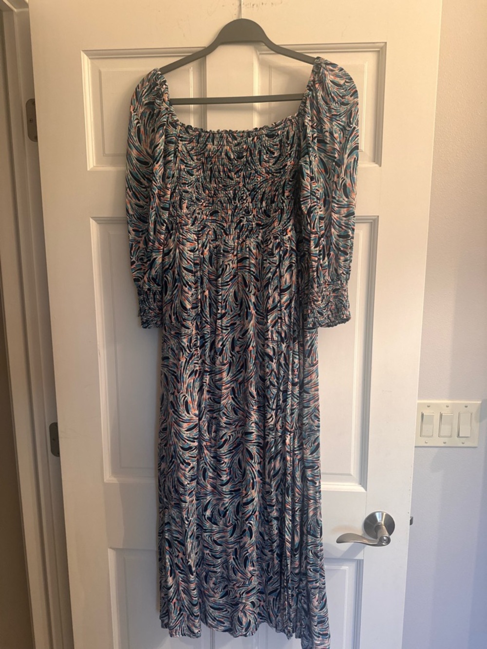 Nordstrom Rack Melrose and Market Blue Multi Smocked Midi Dress
